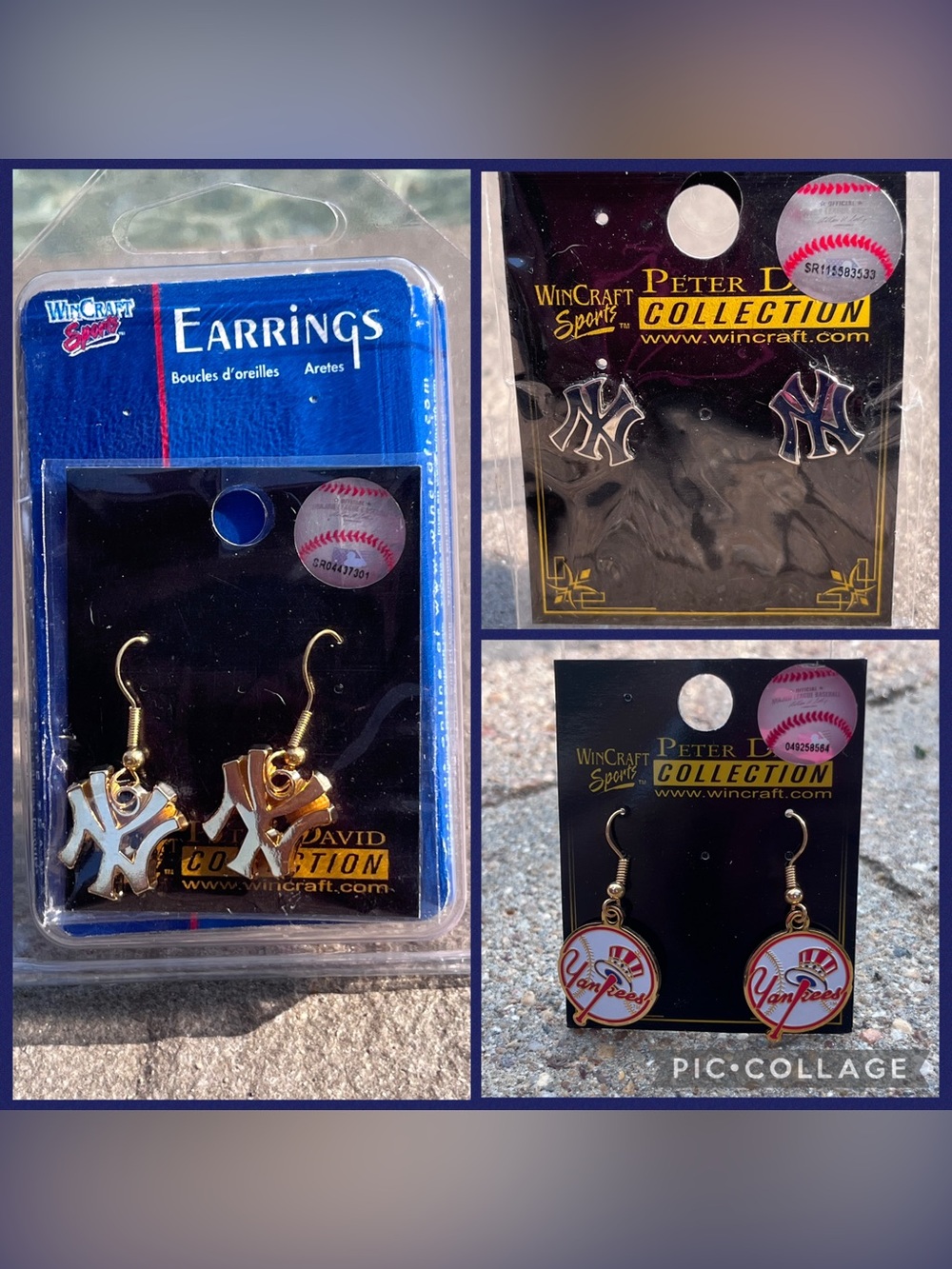 New York Yankees Baseball Team 3 Lot Of Fishhook & Post Earrings